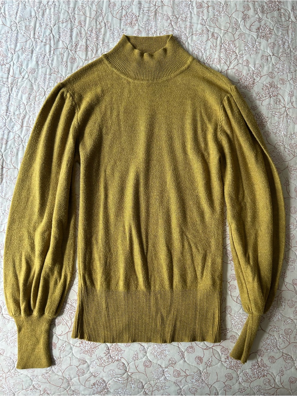 Rachel Zoe Mustard Yellow Mock Neck Balloon Sleeve Sweater